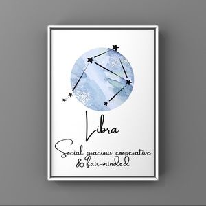 Libra Zodiac sign constellation blue art print